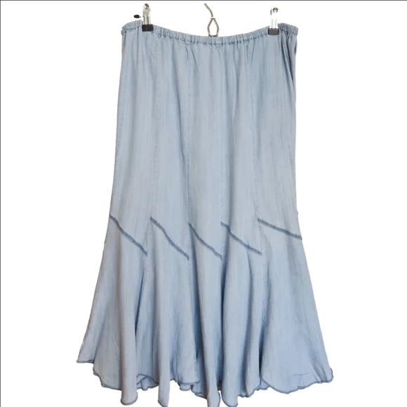 Chelsea & Theodore Lightweight Blue Chambray Western Boho "Jean" Skirt Size XL - Picture 2 of 6